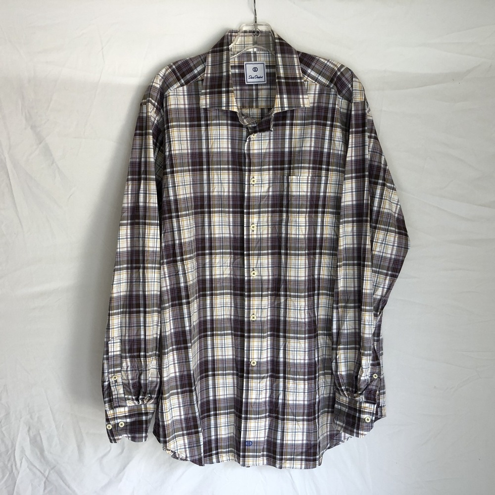 David Donahue Shirt Mens XL Multicolor Plaid Dress 100% Cotton Long Sleeve
